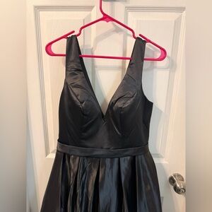 JJs House Black High Low Dress Ruffled Princess Salsa Black Satin Formal Gown